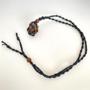 Braided Black Rope Carnelian Tumbled Tampa Bay Coral Agate Gemstones Adjustable